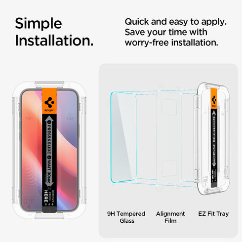 Protector de pantalla Spigen iPhone 16 Plus / iPhone 16 – GLAS.tR EZ Fit (paquete de 2)